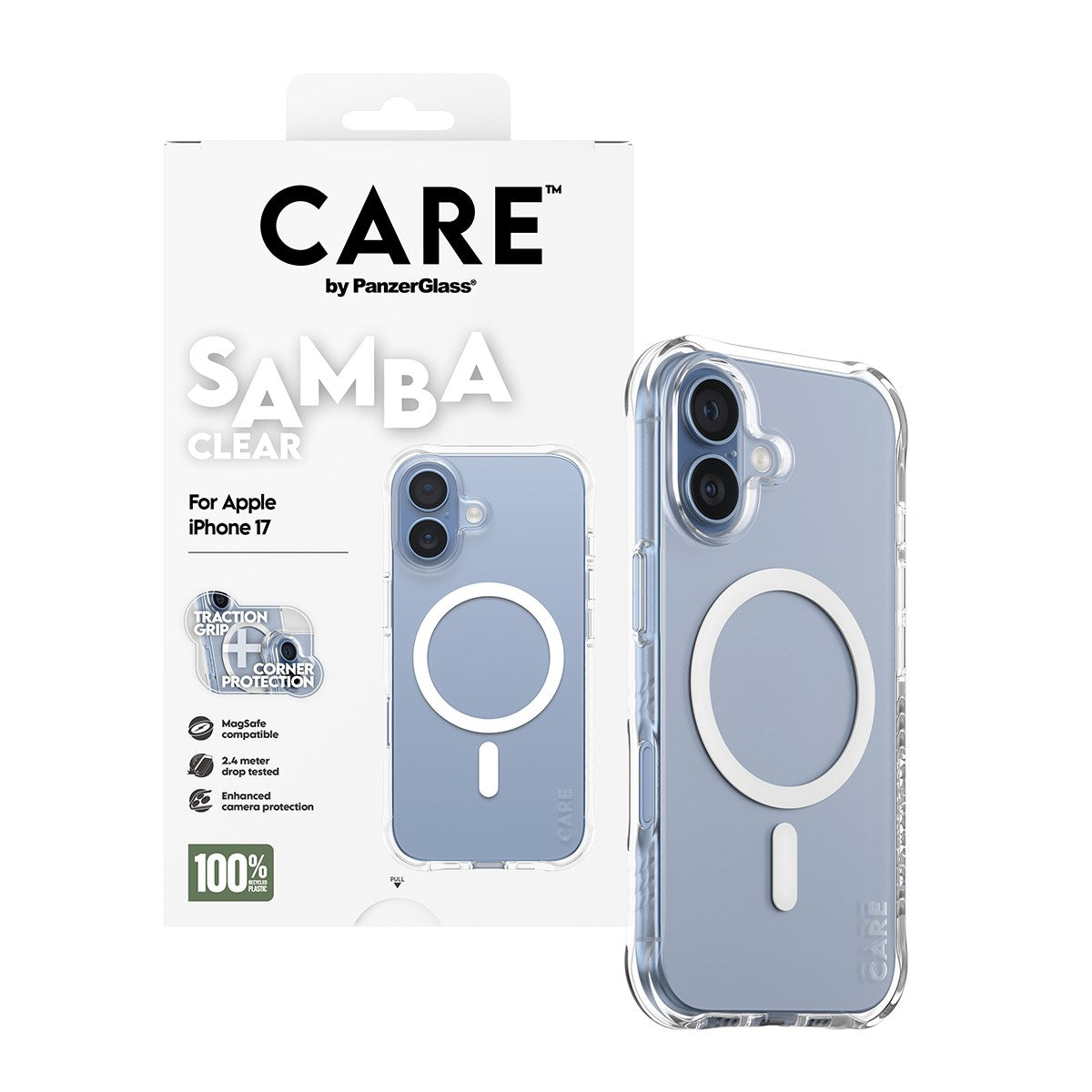 CARE™ by PanzerGlass® Samba Case Transparent m. Weiß MagSafe iPhone 17